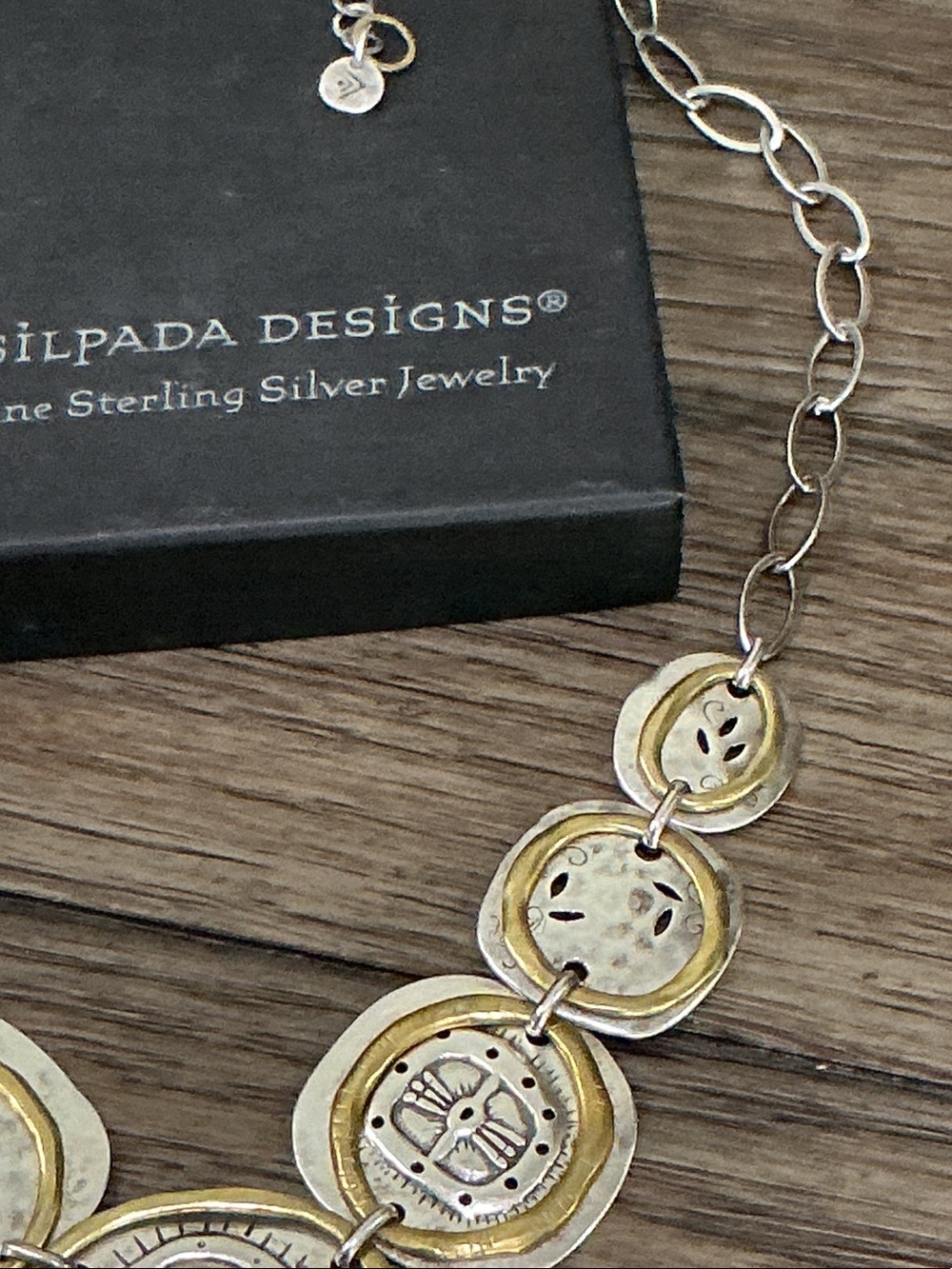 Silpada Two-Tone Sterling Silver and Brass Boho Bib Medallion Necklace - Picture 3 of 6
